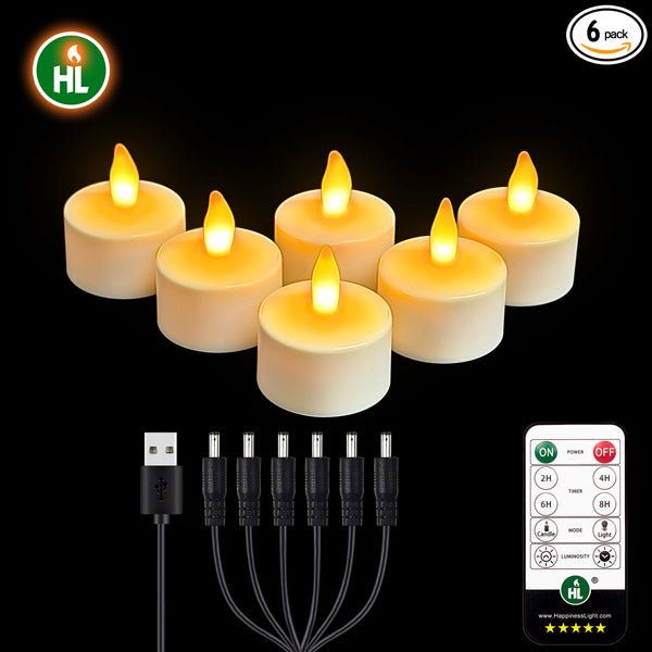 HL Flame-Free Tea Candles with Remote Control and Charging Base - 6/12-Pack for Wedding, Home, and Party Decorations
