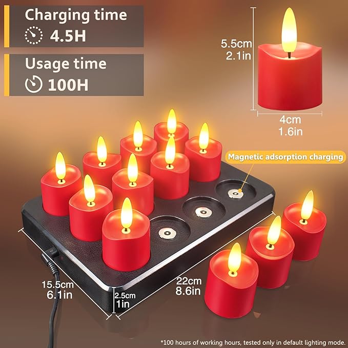 HL Waterproof Rechargeable Tea Candles - 12-Piece Set for Home Halloween and Christmas Decorations
