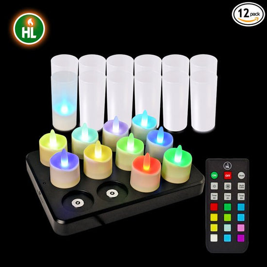 HL Rechargeable Outdoor Tea Lights - Vibrant RGB Candles Set for Halloween, Christmas Parties & Home Decor (6/12-Pack)