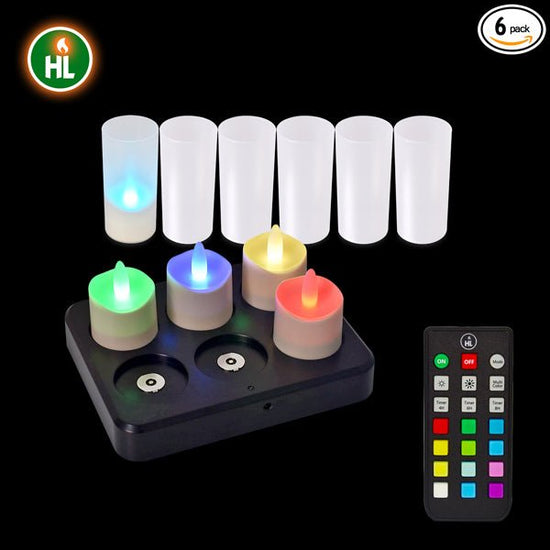 HL Rechargeable Outdoor Tea Lights - Vibrant RGB Candles Set for Halloween, Christmas Parties & Home Decor (6/12-Pack)