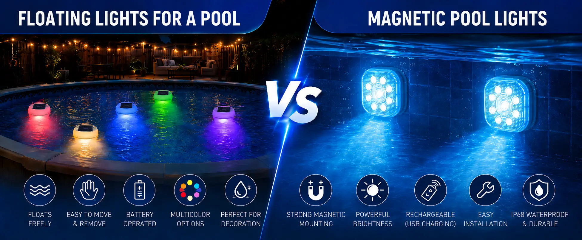 floating lights for a pool VS Magnetic Pool Lights