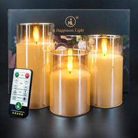HL Gold Glass Flame-Free Decorative Candles, Realistic Wax Appearance, 3-Pack for Parties, Weddings, and Holiday Table Decorations - happinesslight store