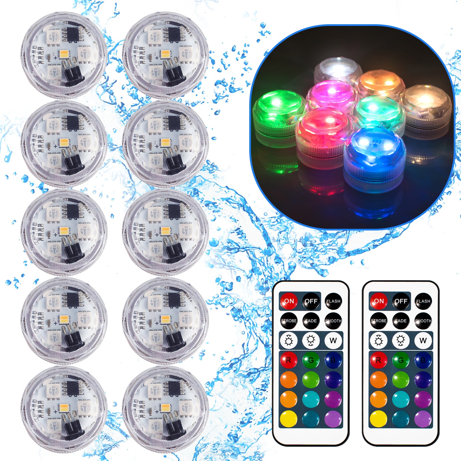 Submersible Led Lights，Enchanted Waterproof LED Discs | Transform Your Pool or Fountain with 16 Colors（RGB） & Timer