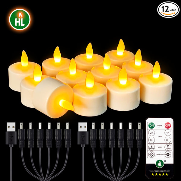 HL Flame-Free Tea Candles with Remote Control and Charging Base - 6/12-Pack for Wedding, Home, and Party Decorations