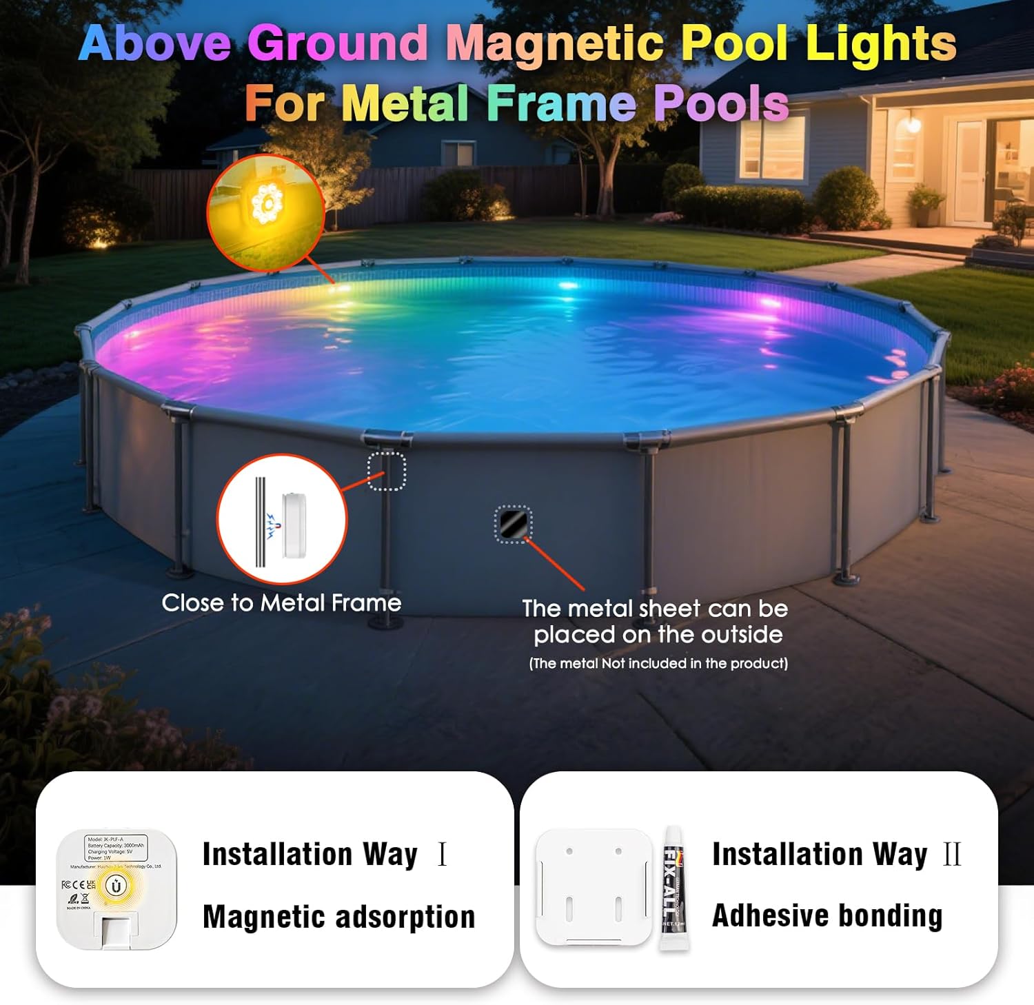 HL Pool Lights, Underwater RGB Spotlights, Suitable for Above-Ground/In-Ground Pools, Hot Tubs, Ponds, and Fountain Decorations - happinesslight store