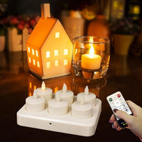 HL Flame-Free Candle Set with Remote Control and Charging Base, 6/12-Pack Rechargeable Battery-Powered Tea Candles - happinesslight store
