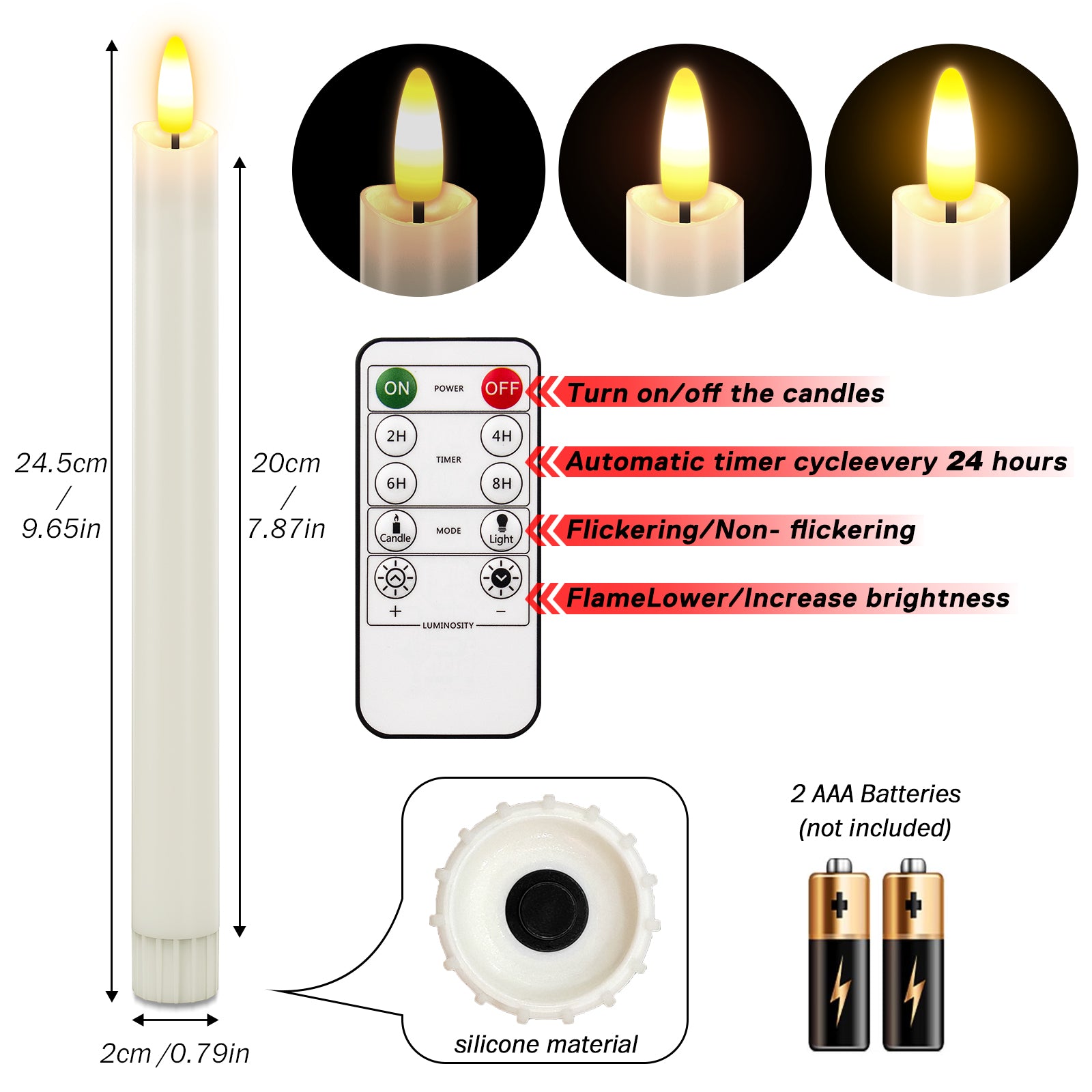 HL Plastic Flameless Taper Candles 6-Pack - Battery Operated Light Candles for Halloween & Christmas Home Decor - happinesslight store