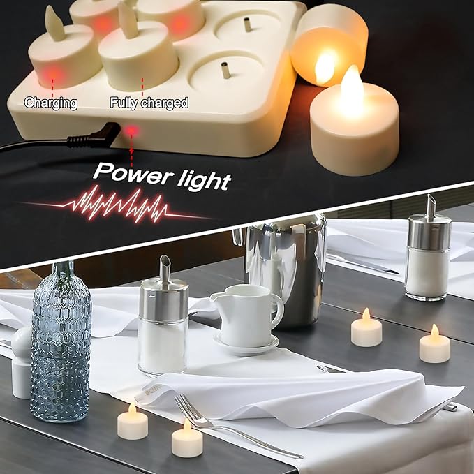 HL Flame-Free Candle Set with Remote Control and Charging Base, 6/12-Pack Rechargeable Battery-Powered Tea Candles - happinesslight store