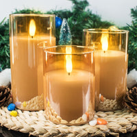 HL Gold Glass Flame-Free Decorative Candles, Realistic Wax Appearance, 3-Pack for Parties, Weddings, and Holiday Table Decorations - happinesslight store