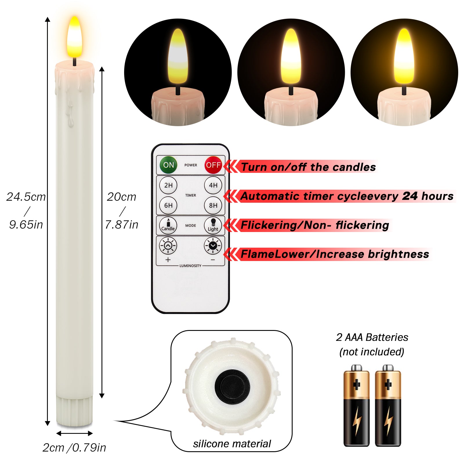 HL Plastic Flameless Taper Candles 6-Pack - Battery Operated Light Candles for Halloween & Christmas Home Decor - happinesslight store