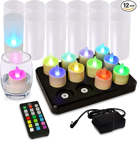 HL Rechargeable Outdoor RGB Tea Light Candles Set - Vibrant Colors for Halloween, Christmas Parties & Home Decor (6/12-Pack)