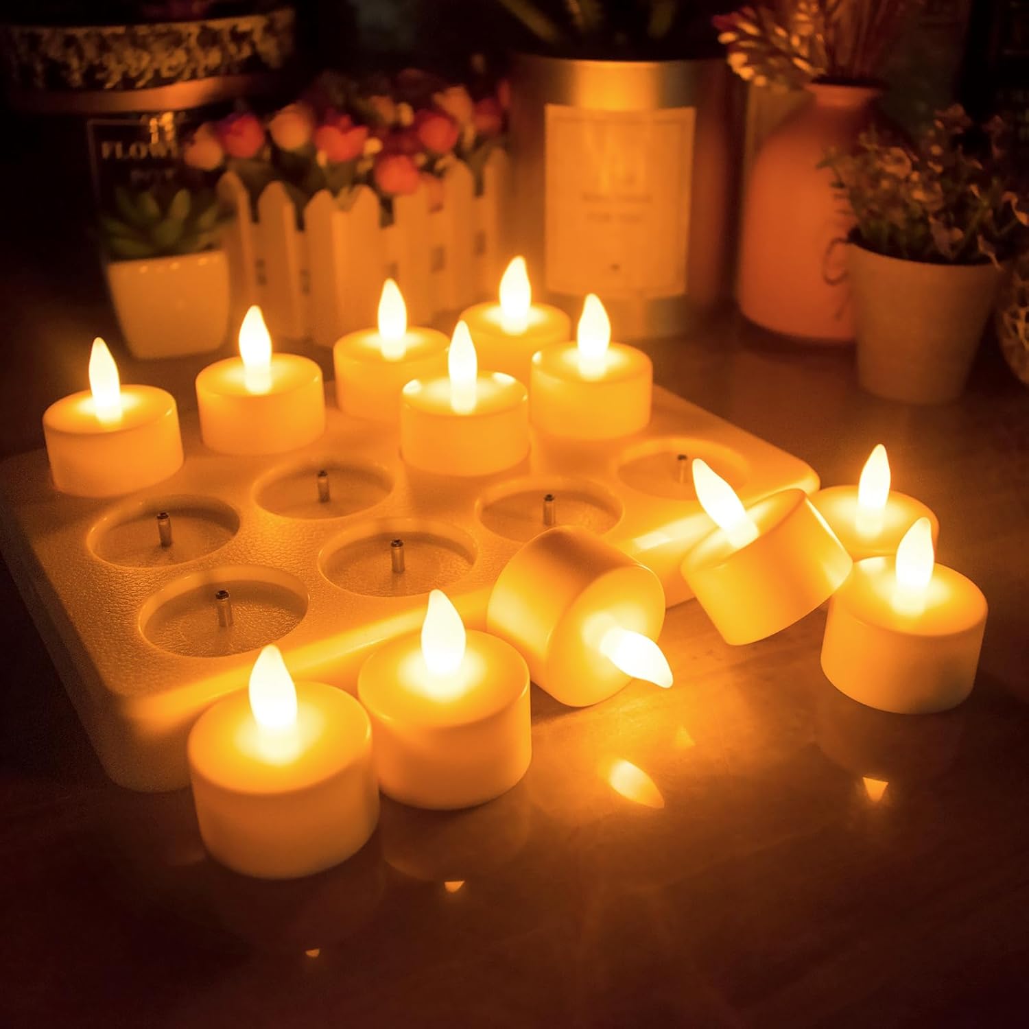 HL Flame-Free Candle Set with Remote Control and Charging Base, 6/12-Pack Rechargeable Battery-Powered Tea Candles - happinesslight store