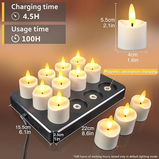HL Waterproof Rechargeable Tea Candles - 12-Piece Set for Home Halloween and Christmas Decorations