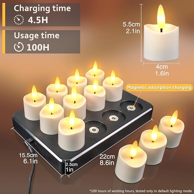 HL Waterproof Rechargeable Tea Candles - 12-Piece Set for Home Halloween and Christmas Decorations - happinesslight store