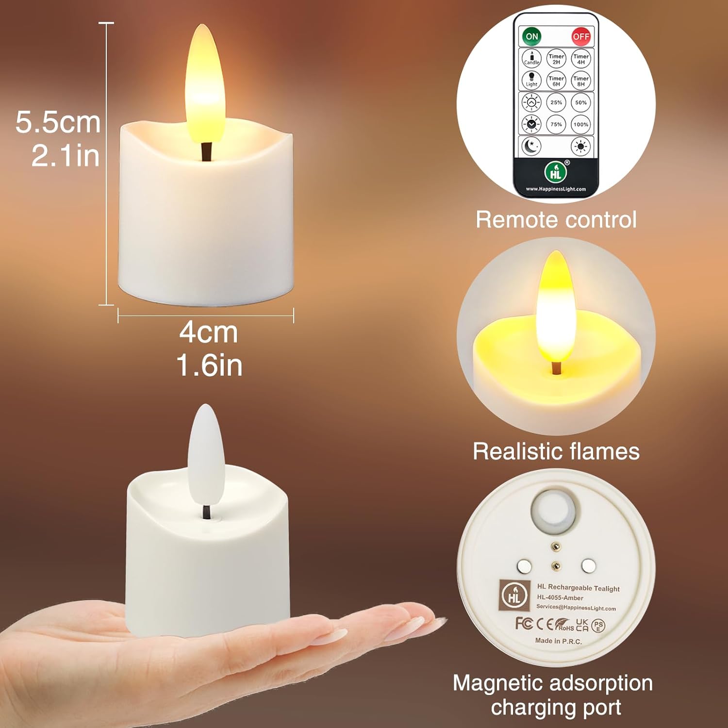 HL Waterproof Rechargeable Tea Candles - 12-Piece Set for Home Halloween and Christmas Decorations - happinesslight store