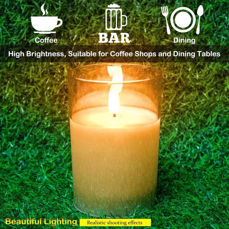 HL Gold Glass Flameless Candles - Realistic Wax Appearance, 3-Pack for Parties, Weddings, and Holiday Table Decorations - Happinesslight