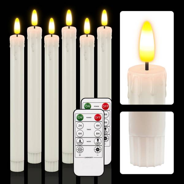 HL Plastic Flameless Taper Candles 6-Pack - Battery Operated Light Candles for Halloween & Christmas Home Decor - happinesslight store