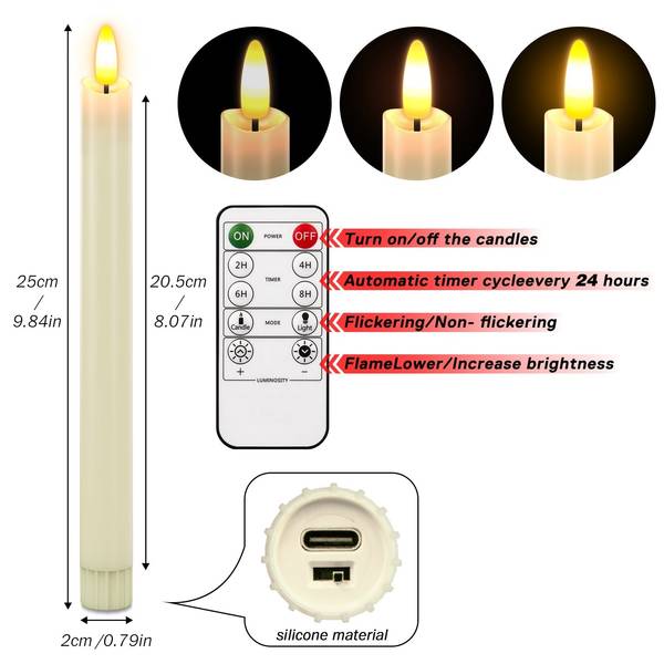 HL Plastic Flameless Taper Candles - 6-Pack for Halloween & Christmas Home Decor - Happinesslight