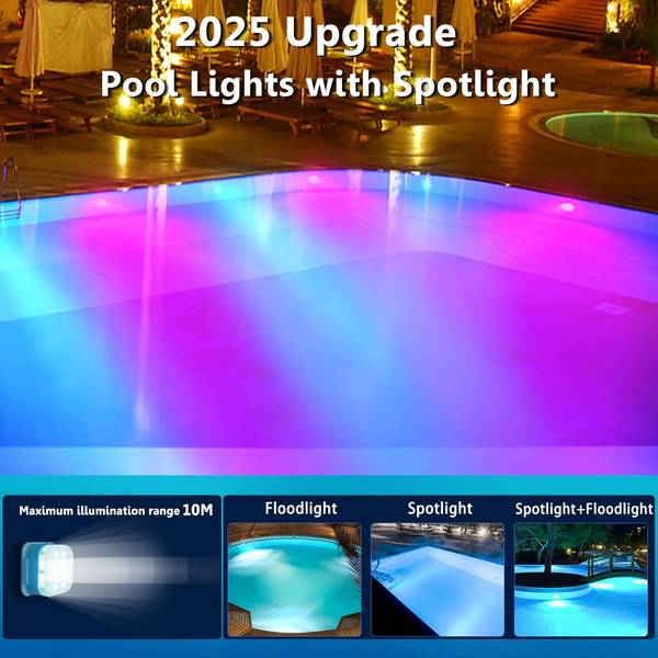 HL Pool Lights - LED Pool Lights, Underwater RGB Spotlights for Above-Ground and In-Ground Pools, Hot Tubs, Ponds, and Fountain Decorations - Happinesslight