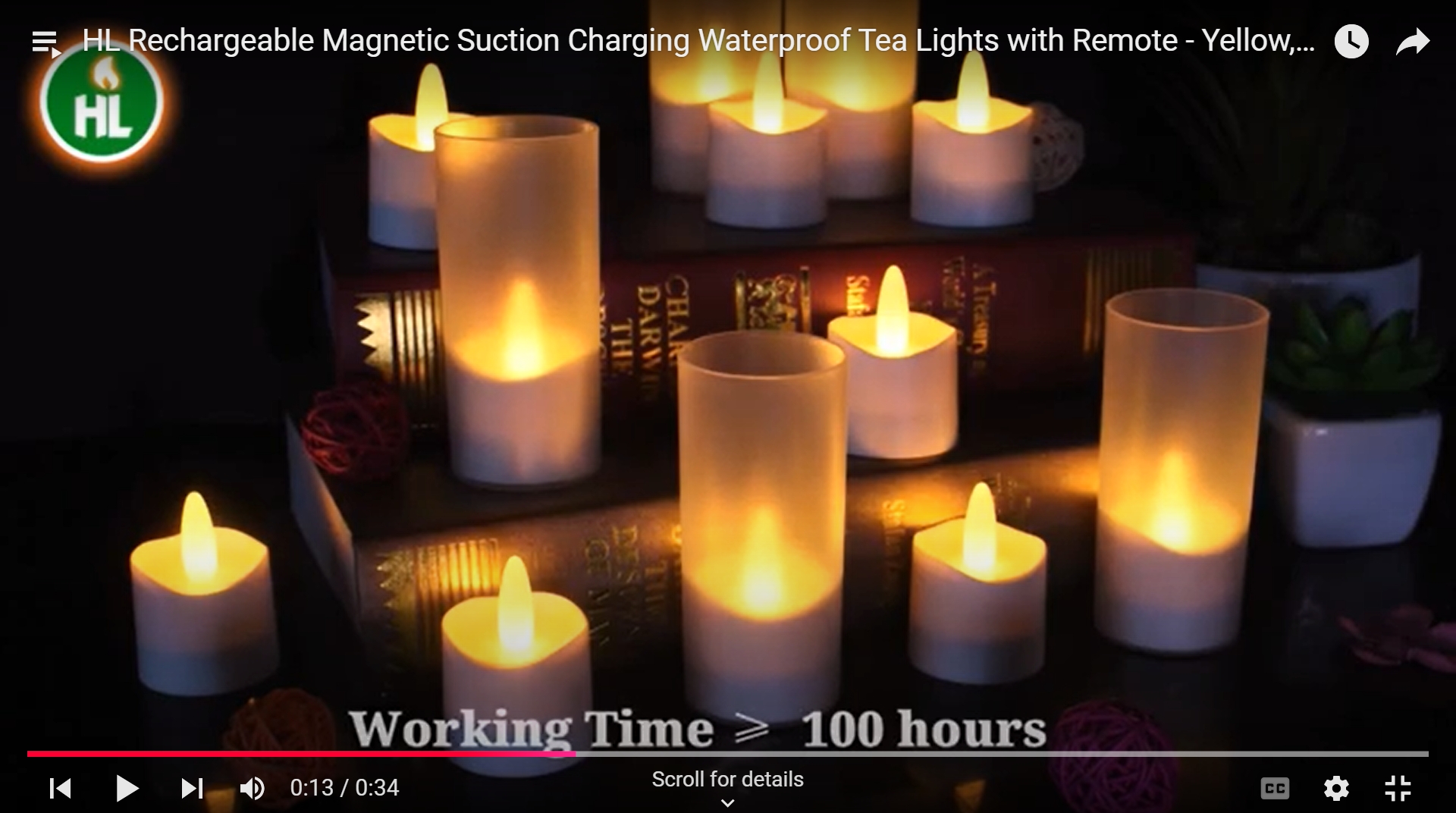 HL Rechargeable Magnetic Suction Charging Waterproof Tea Lights with Remote - Yellow, 12 Pack