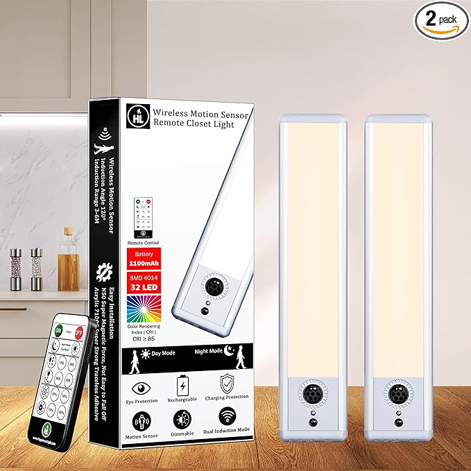 HL Under Cabinet Lighting, Motion Sensor Light with Remote for Kitchen Warm White HL-2049WWR