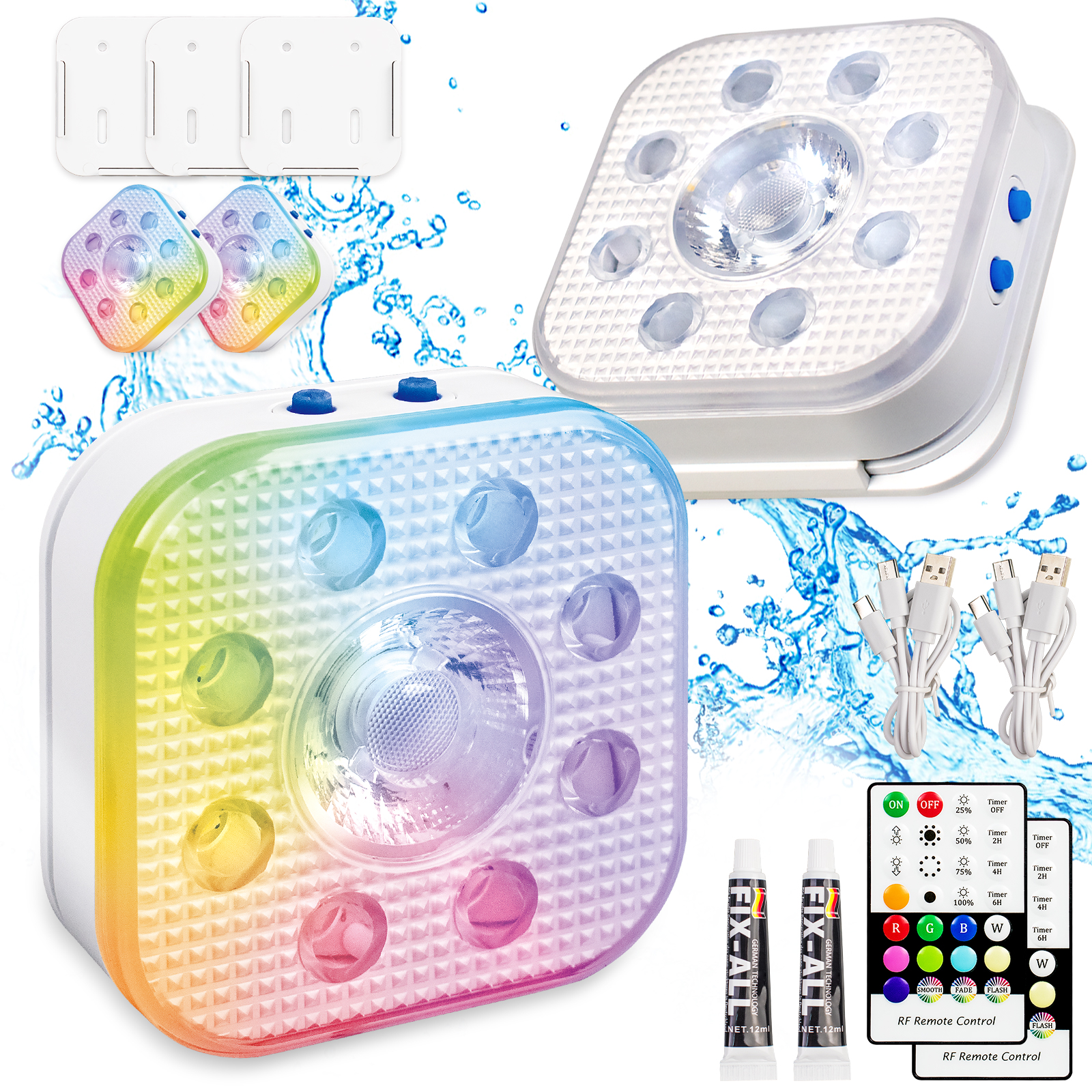 HL Rechargeable Submersible LED Lights, Pool Lights, IP68 Waterproof Underwater Lights,16 Color Changing Lights with Remote, Magnets, Suction Cups for Bathtub,Pond,Party