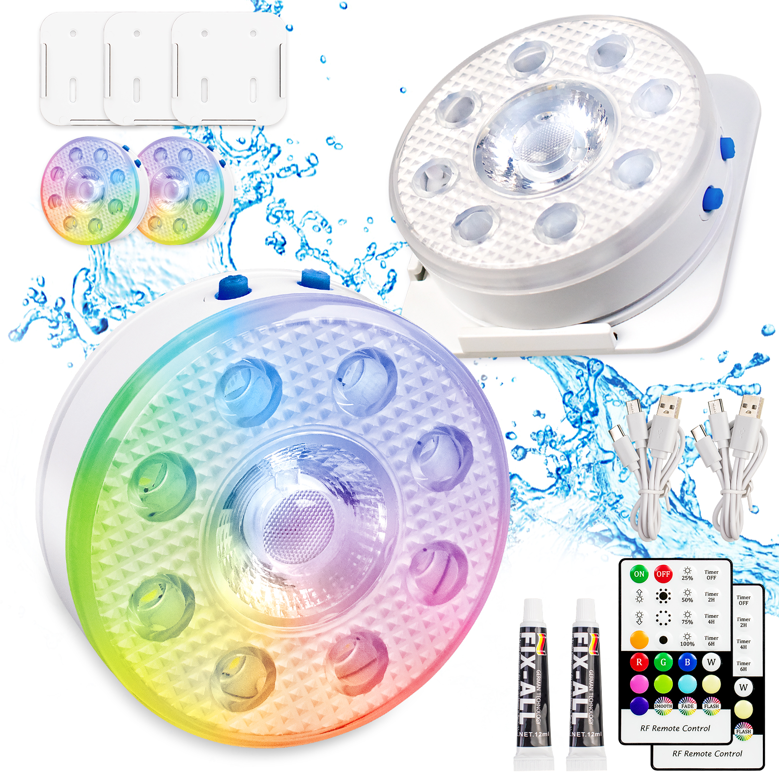 HL Rechargeable Submersible LED Lights, Pool Lights, IP68 Waterproof Underwater Lights,16 Color Changing Lights with Remote, Magnets, Suction Cups for Bathtub,Pond,Party