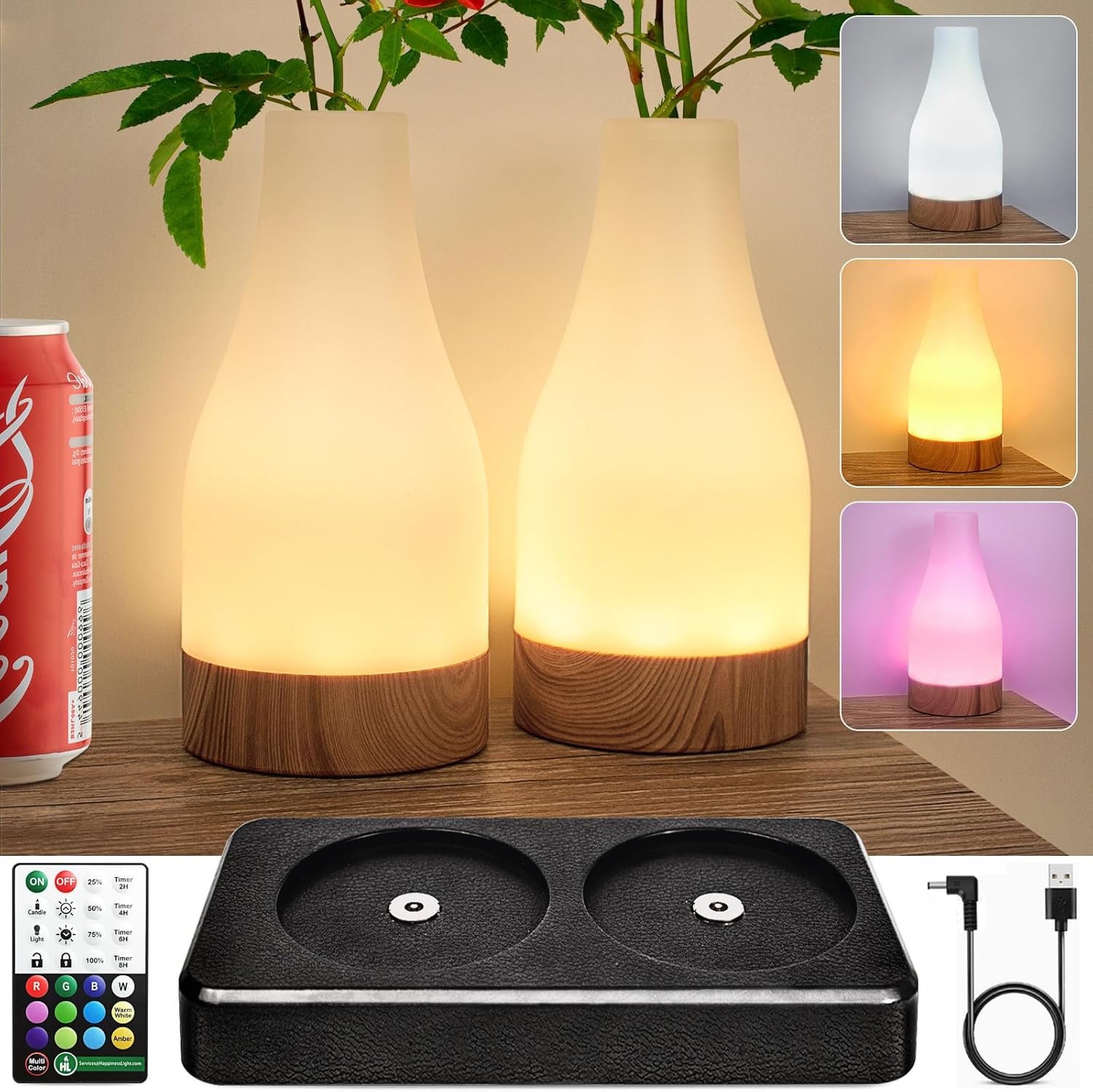 HL Bedside Table Lamp Vase LED Night Light for Bedroom 2 pack