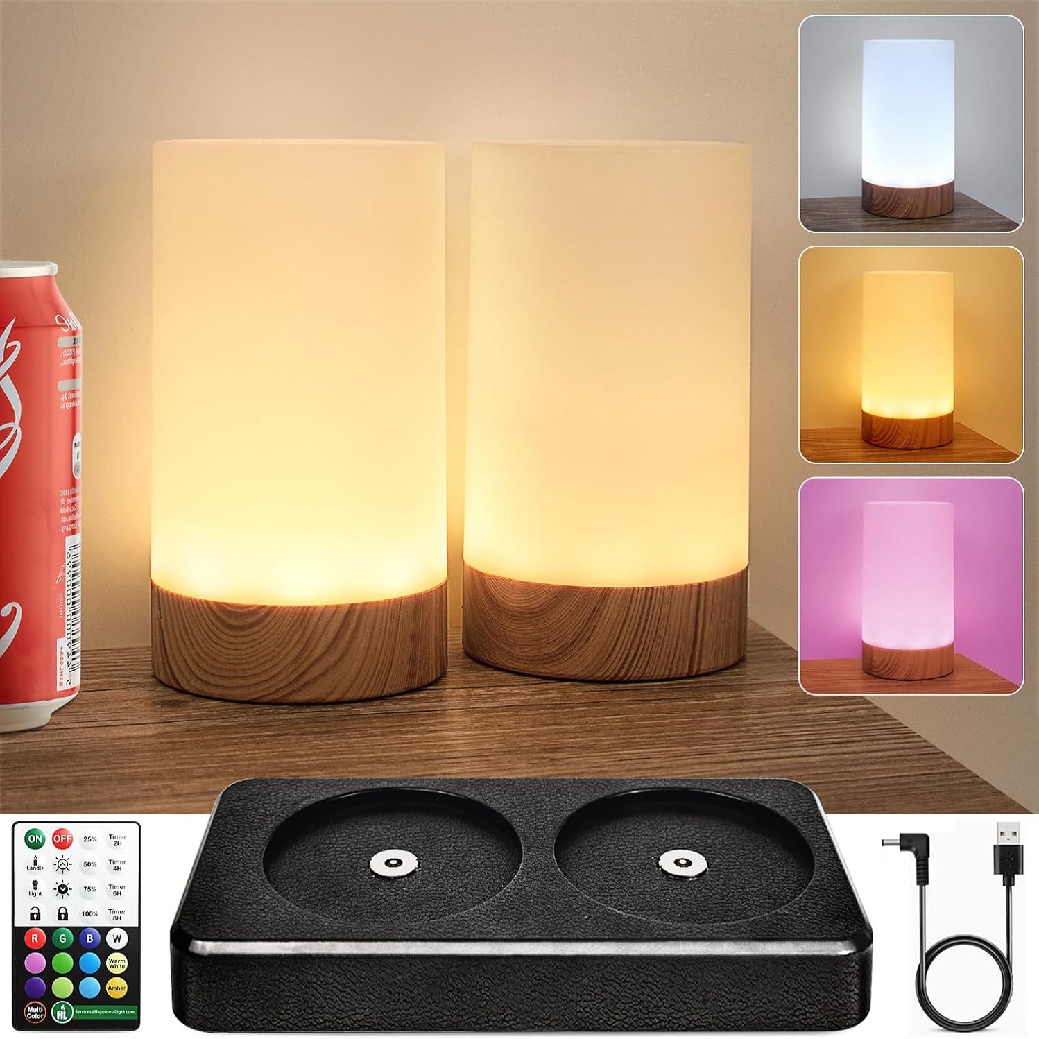 Short Table lamp can directly transform amber 2000K, warm white 3200k 2pack